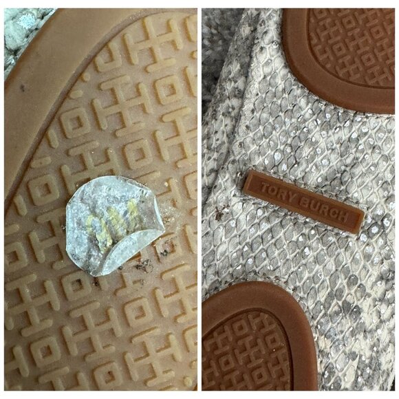 TORY BURCH Travel T Snake Embossed Sparkling Leather Ballet Flats Roccia 9M - Picture 10 of 12